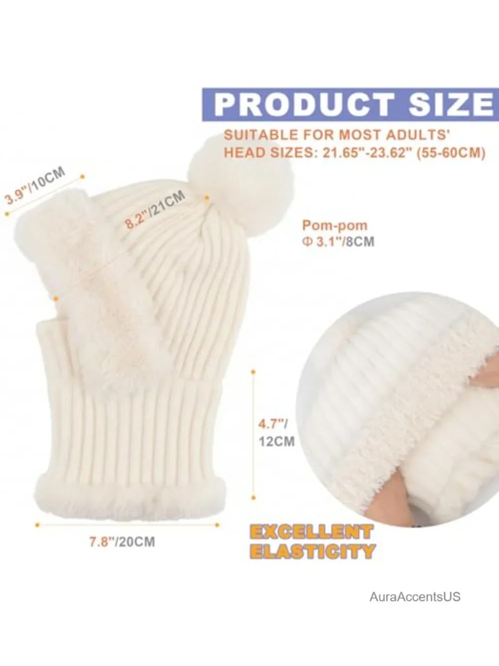 3-in-1 Beanie with Scarf & Mask, Acrylic Polyester Fleece Lined Winter Hat for